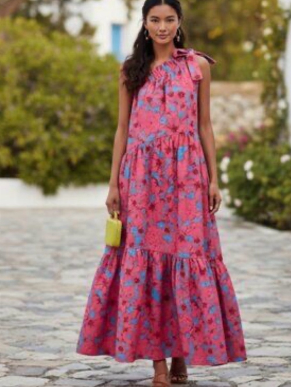 Xirena Pink & Turquoise Floral Tie Shoulder Maxi Dress